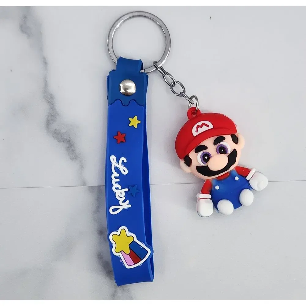 *NEW* Mario! Super Mario 3D Figure Keychain & Strap Bag Charm PVC/Silicone Blue